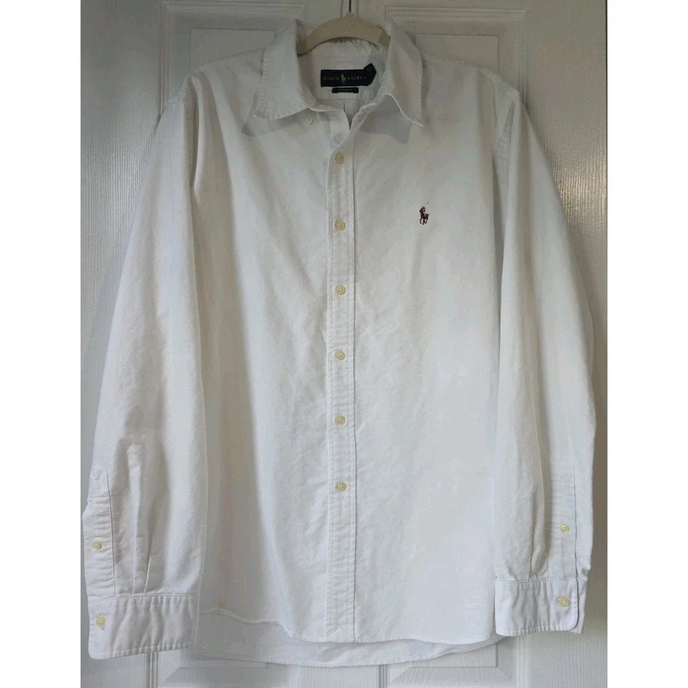 Polo Ralph Lauren Shirt Mens XL White Flesh Pony Button Up Down Long Sleeve